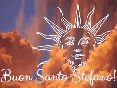 a picture of a sun with the words buon santo stefano