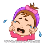 a cartoon girl is crying with tears coming out of her eyes and a purple headband .