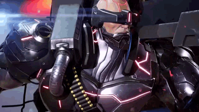 a man in a futuristic armor with a gun