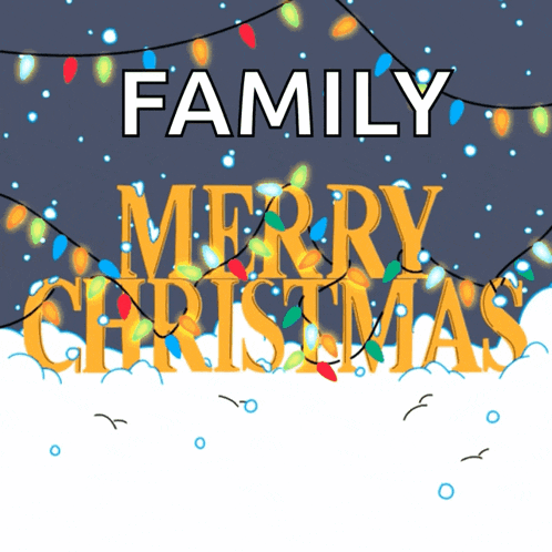 a sign that says family merry christmas with christmas lights