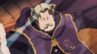 a man with a mustache is wearing a purple robe with the letter g on it