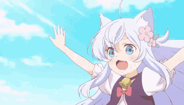 a girl with white hair and a flower on her head