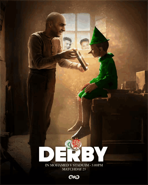 a poster for derby showing a man and a little boy