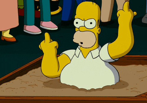 homer simpson giving the middle finger while laying in the dirt