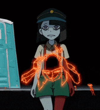 a cartoon of a girl holding a red object