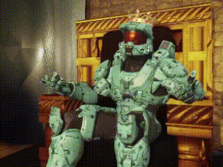 a robot with a crown on his head sits on a throne