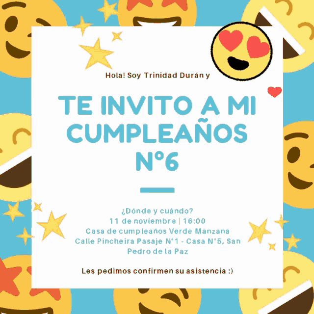 a birthday invitation in spanish with emojis and stars