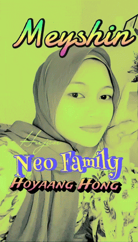 a woman wearing a hijab is on a poster that says neo family hoyaang hong