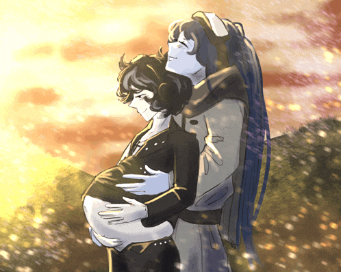 a drawing of two people hugging each other
