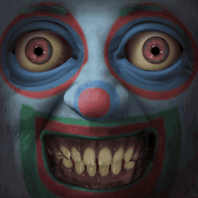 a close up of a clown 's face with big eyes