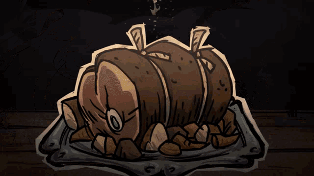 a cartoon of a man looking at a piece of meat on a plate