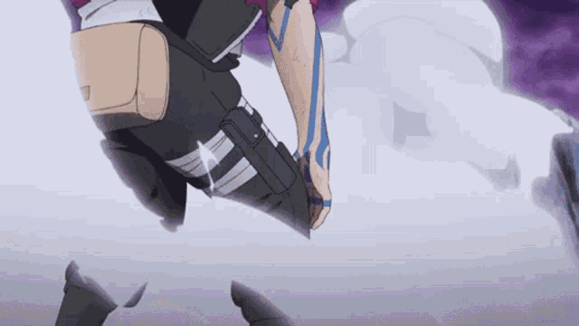 a cartoon character is flying through the air with a sword in his hand .