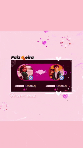 a picture of faiz eira on a pink background with hearts and stars