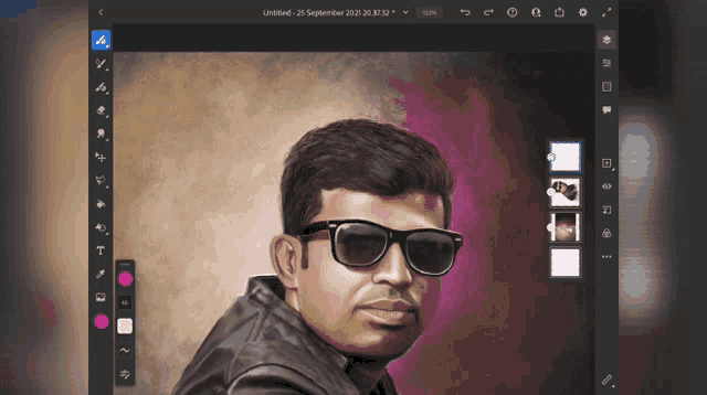 a drawing of a man wearing sunglasses and a leather jacket