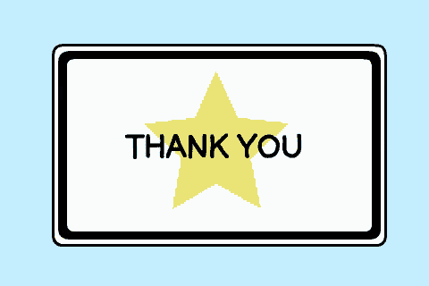 a thank you sign with a yellow star in the center