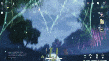 a screen shot of a video game shows fireworks going off