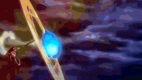 a pixelated image of a person holding a sword