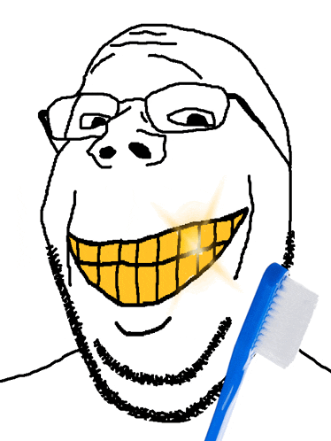 a black and white drawing of a man with glasses and a toothbrush