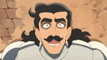 a cartoon of a man with a mustache and long hair making a surprised face