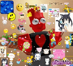 a cartoon of bart simpson with a heart on his chest is surrounded by other characters