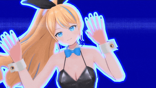 a girl with bunny ears and a bow tie is wearing a black dress