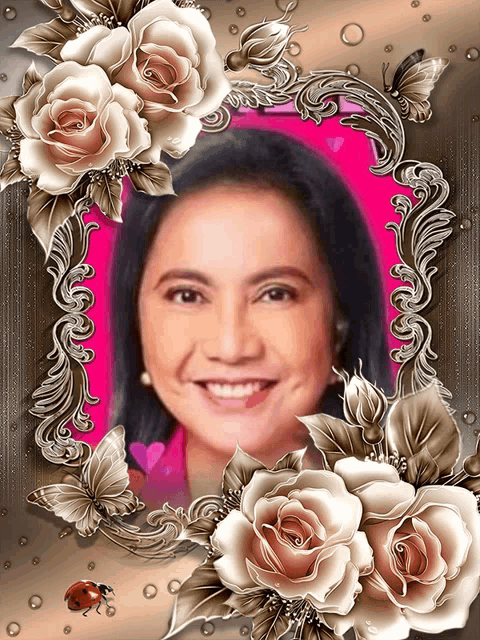 a picture of a woman in a frame with roses