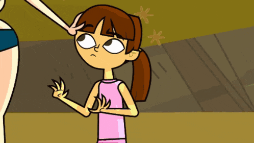 a cartoon girl in a pink shirt is being patted on the head by another girl