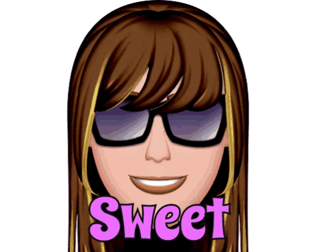 a cartoon of a woman wearing sunglasses and the word sweet above her