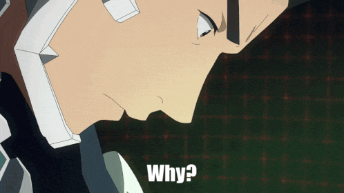 a close up of a man 's face with the words " why " below it