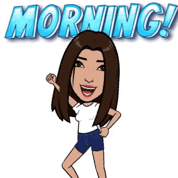 a cartoon drawing of a woman with the words morning behind her