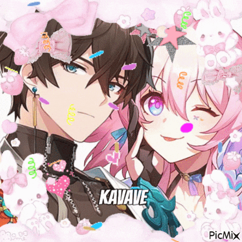 a boy and a girl are posing for a picture and the girl is wearing a headband with a bunny on it .