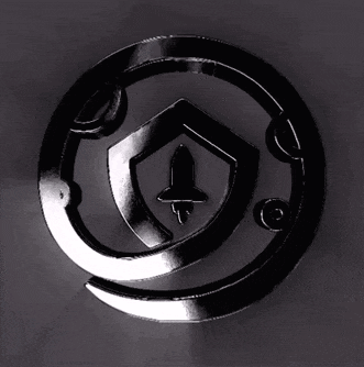 a shield with a rocket in the center of it