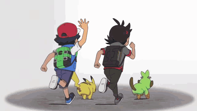 a cartoon of a boy with a backpack running with a dog