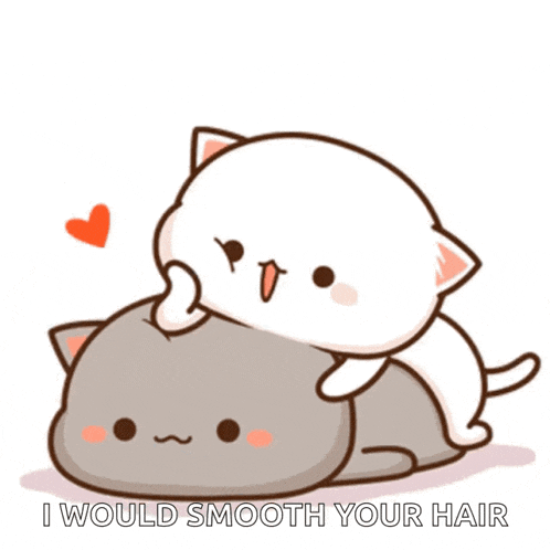 a couple of cats laying on top of each other with the words " i would smooth your hair " written on the bottom