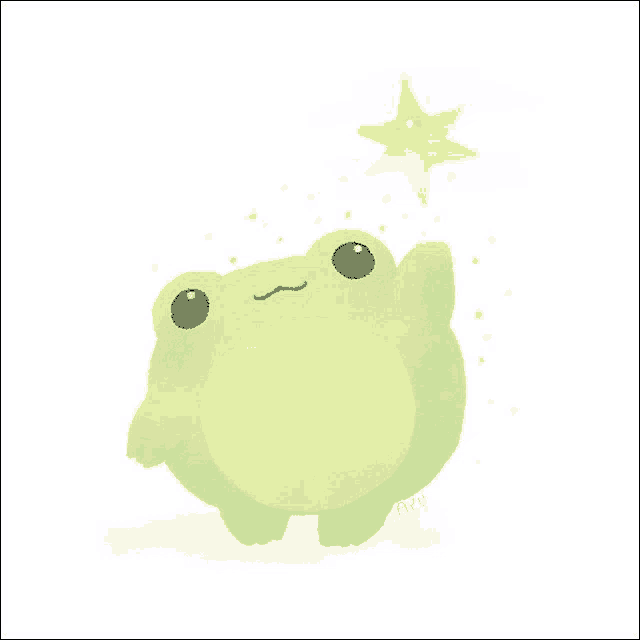 a drawing of a green frog with a yellow star above it