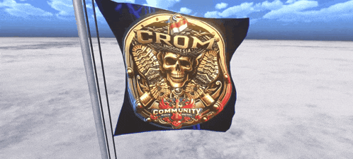 a flag with a skull on it that says crom community