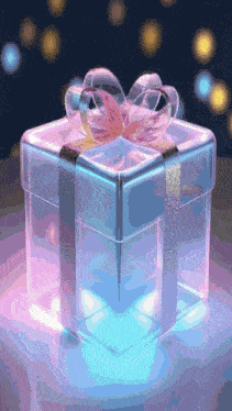 a glowing gift box with a pink bow