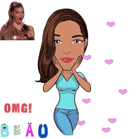 a cartoon of a woman with a surprised look on her face and the words omg beau on the bottom
