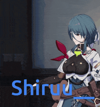 a girl with blue hair and the name shiruu on the bottom