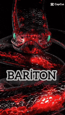 a red snake with green eyes is behind a broken glass screen .