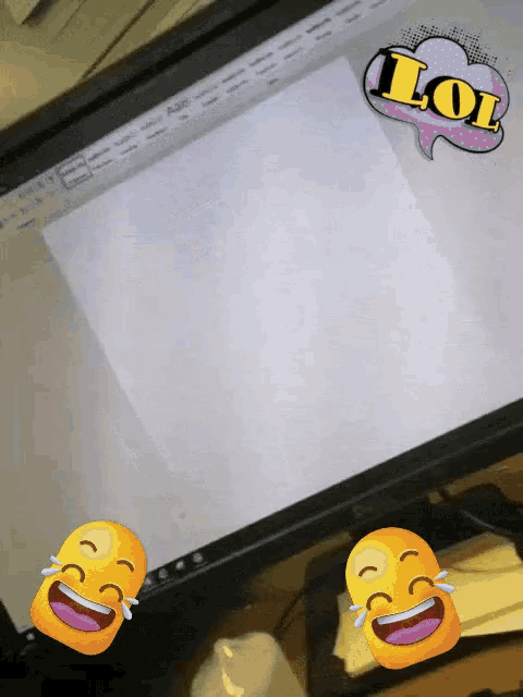 a computer screen with a lol sticker on it