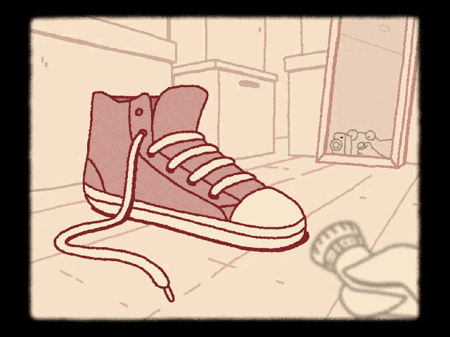 a cartoon drawing of a shoe with laces tied