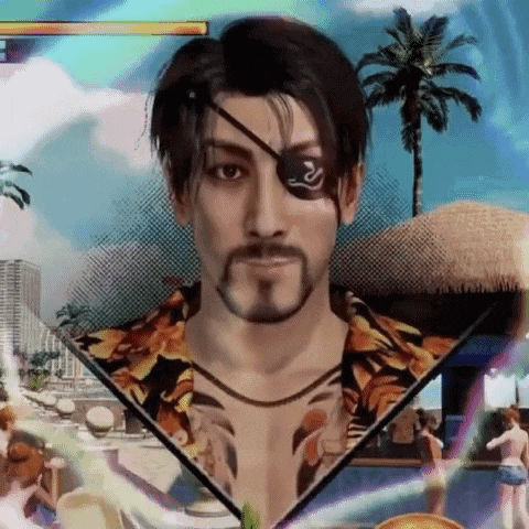 a man with a beard and an eye patch has a tattoo on his chest .