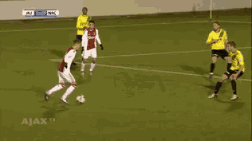 a group of soccer players on a field with the word ajax on the bottom right