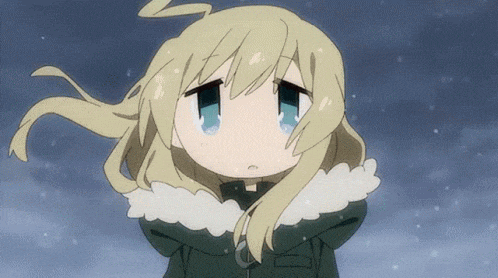 a cartoon girl with long blonde hair is standing in the snow .