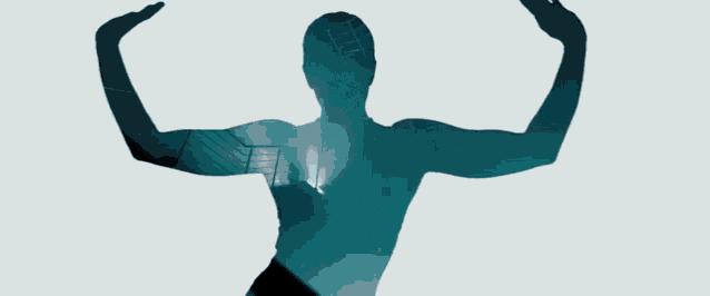 a silhouette of a woman with her arms outstretched and a ponytail