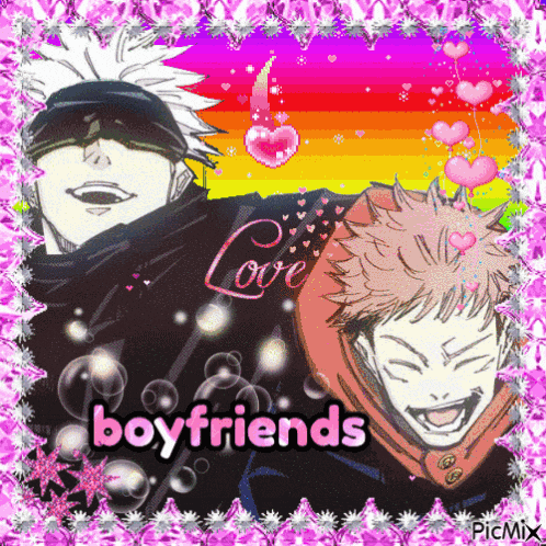 a picture of two anime characters with the words " boyfriends " written on the bottom