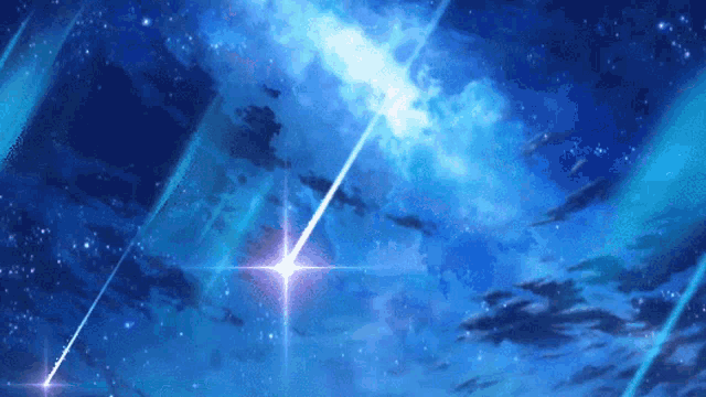 a star shines brightly in the blue sky