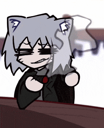 a drawing of a person with a cat ear and smoke coming out of their mouth