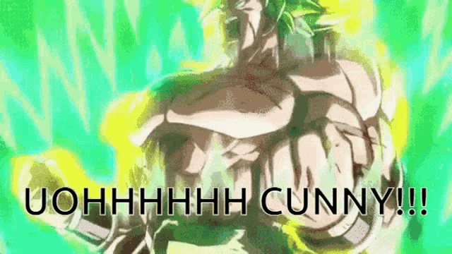 a cartoon of a man with a green background and the words uohhhh cunny !!